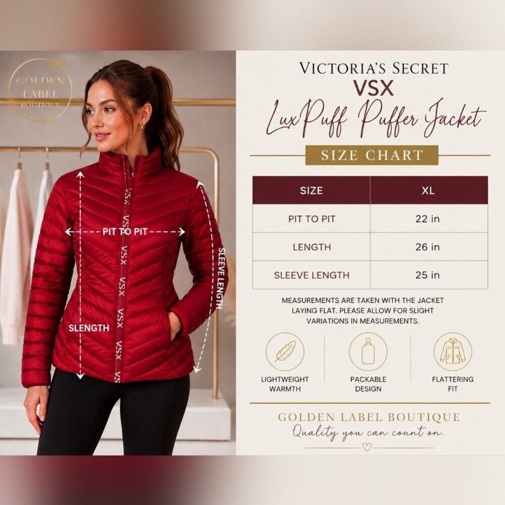 Victoria’s Secret VSX LuxPuff Packable Puffer Jacket XL Berry Plum NWT - Picture 6 of 6